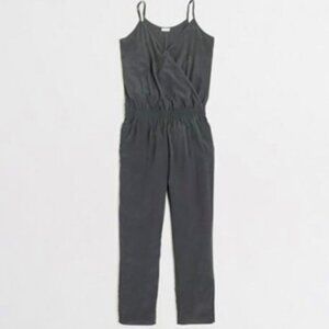 J. Crew Grey Wrap Front Jumpsuit Spaghetti Strap Elastic Bunch Waist Size 0